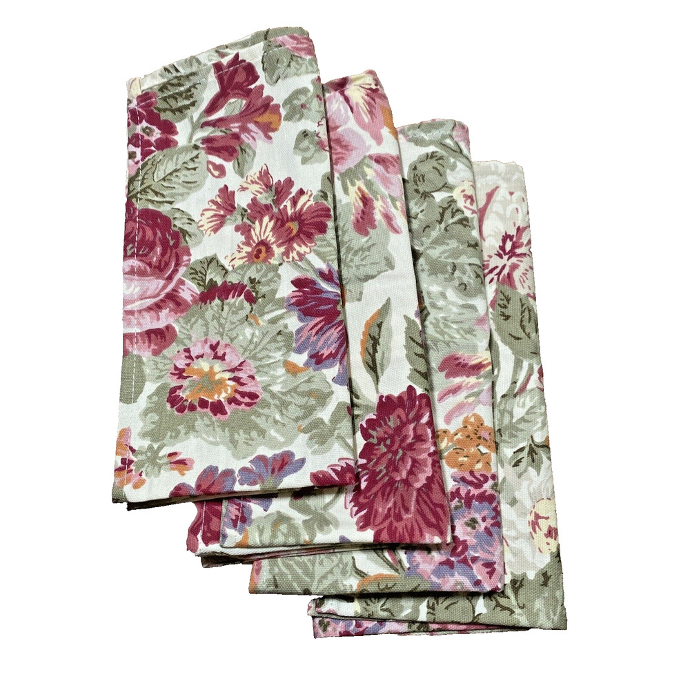 Chaps Brand Cloth Napkins Set of 4 Bold Floral Print in Yellow Pink Red Flowers